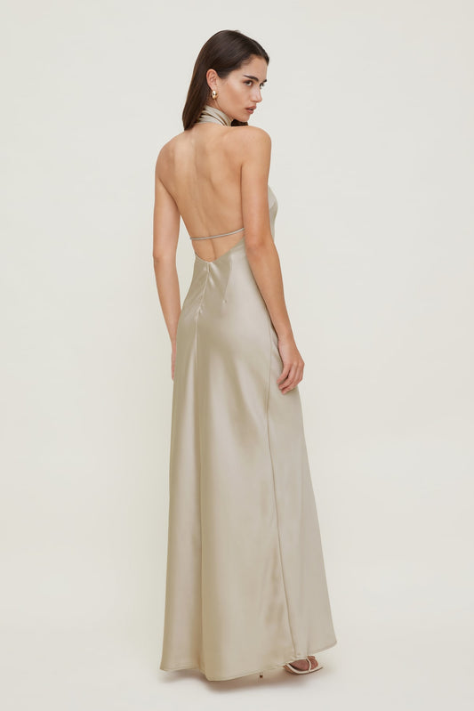 Satin Halter Maxi Dress Beige - Dynamite
