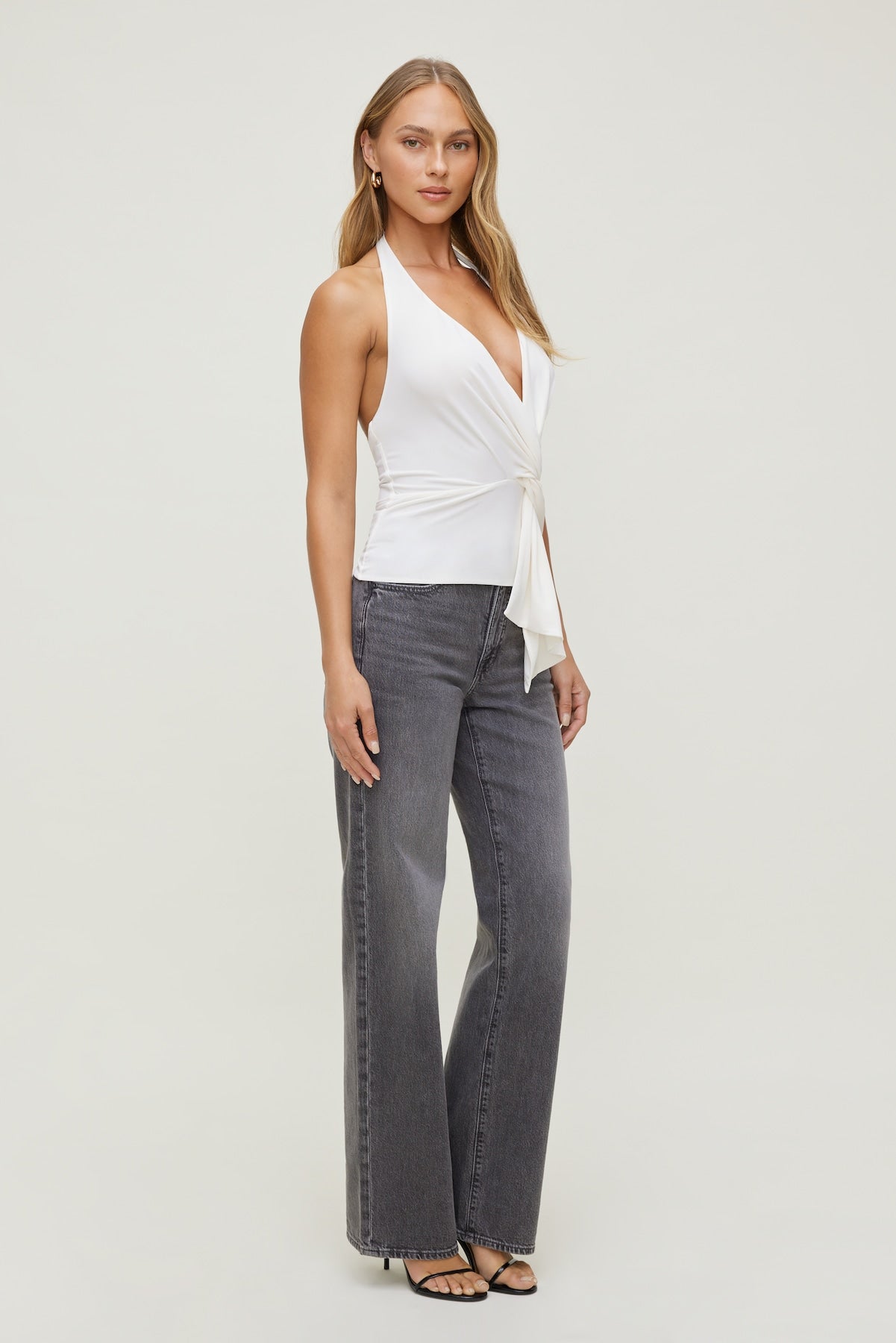 Front Drape Halter Top White - Dynamite