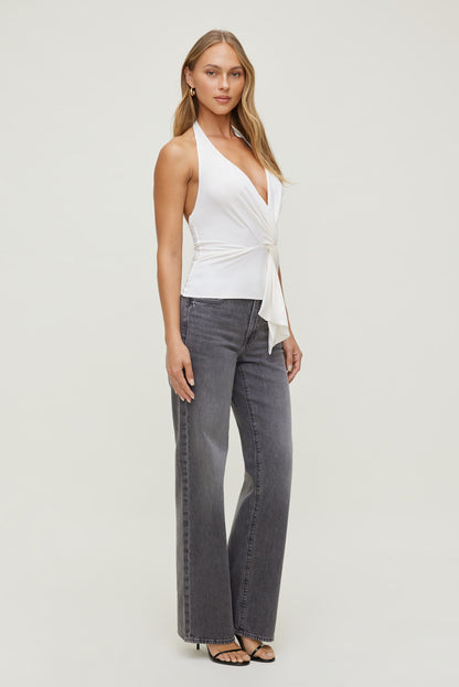 Front Drape Halter Top White - Dynamite