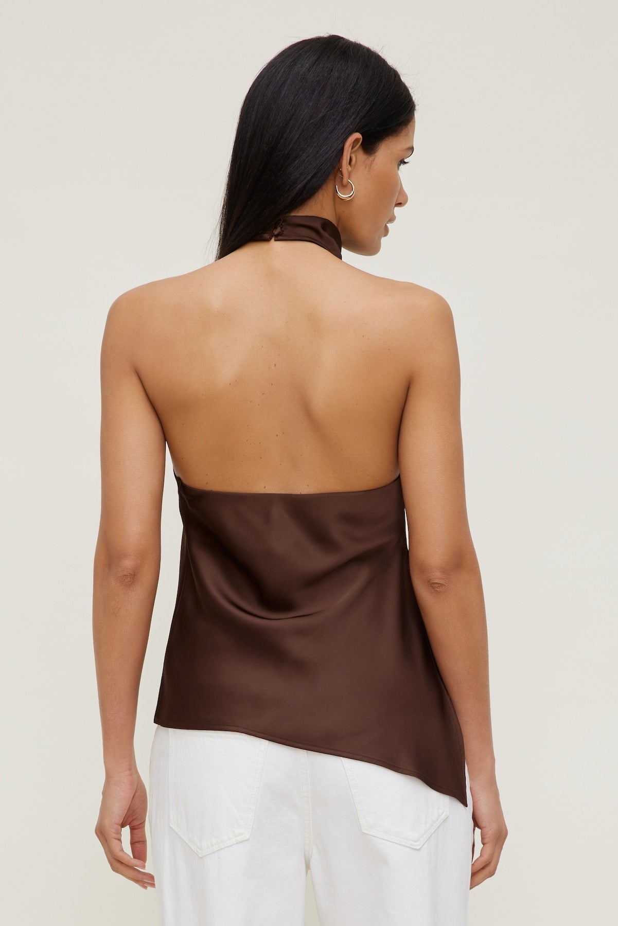 Asymmetric Satin Halter Blouse Brown - Dynamite
