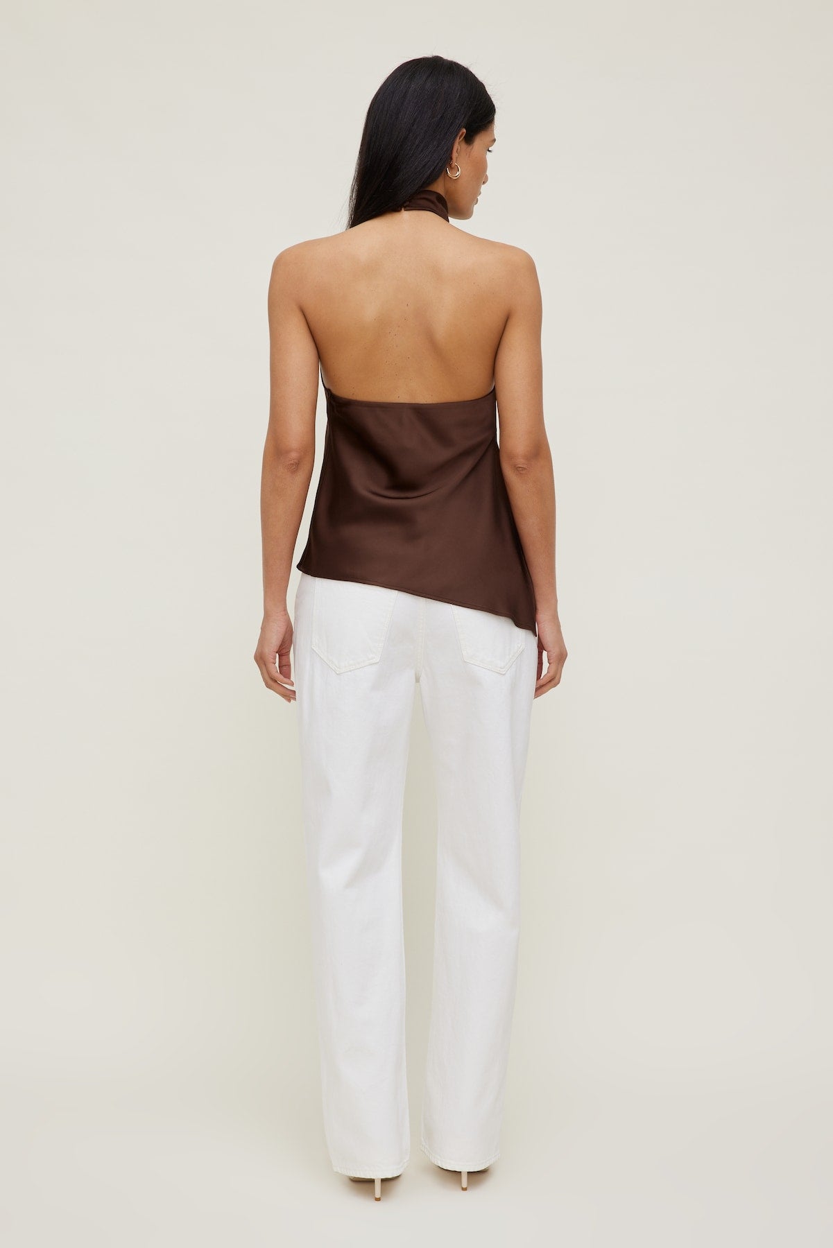 Asymmetric Satin Halter Blouse Brown - Dynamite