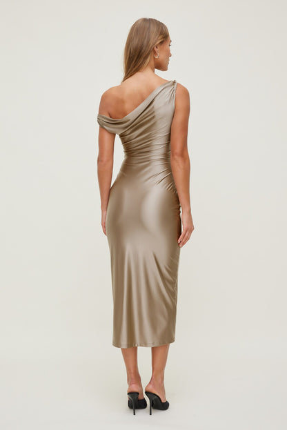 Jayde Stretch Satin Maxi Dress Beige - Dynamite
