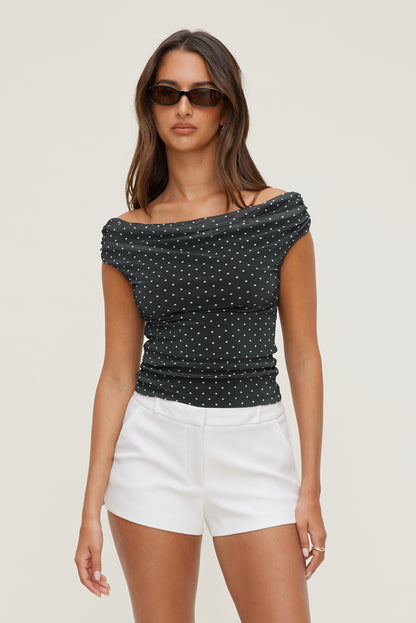 Off Shoulder Mesh Top BLACK - Dynamite