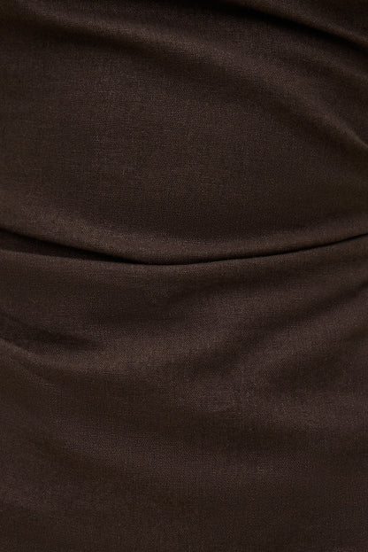 Linen Off Shoulder Mini Dress Brown - Dynamite