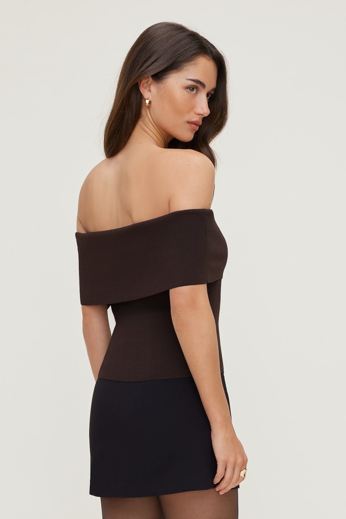 Rib Knit Off Shoulder Sweater Brown - Dynamite