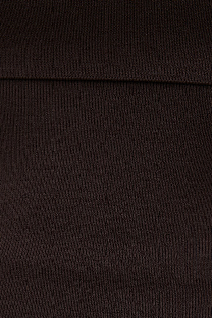 Rib Knit Off Shoulder Sweater Brown - Dynamite