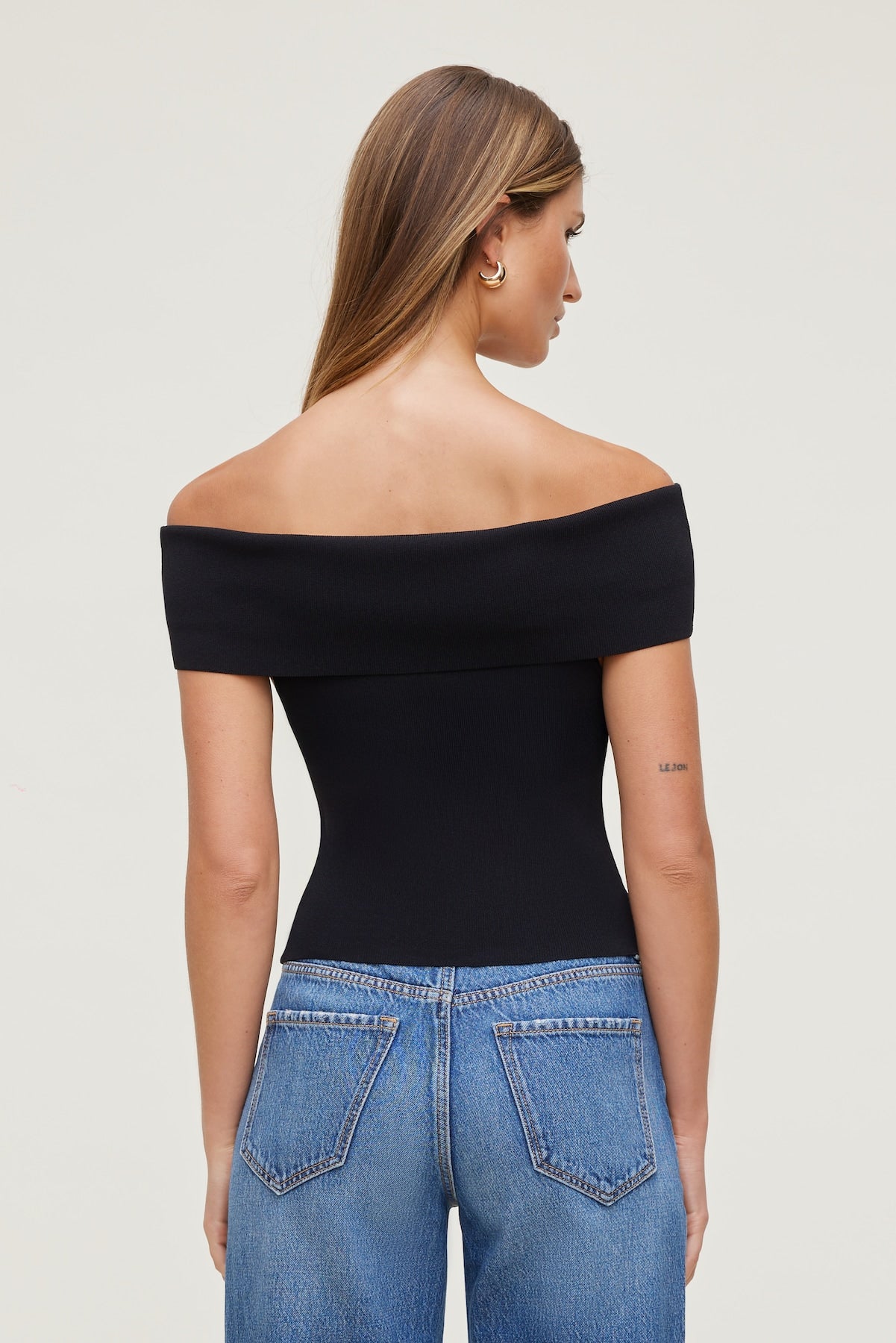 Rib Knit Off Shoulder Sweater Black - Dynamite