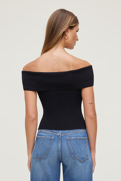 Rib Knit Off Shoulder Sweater Black - Dynamite