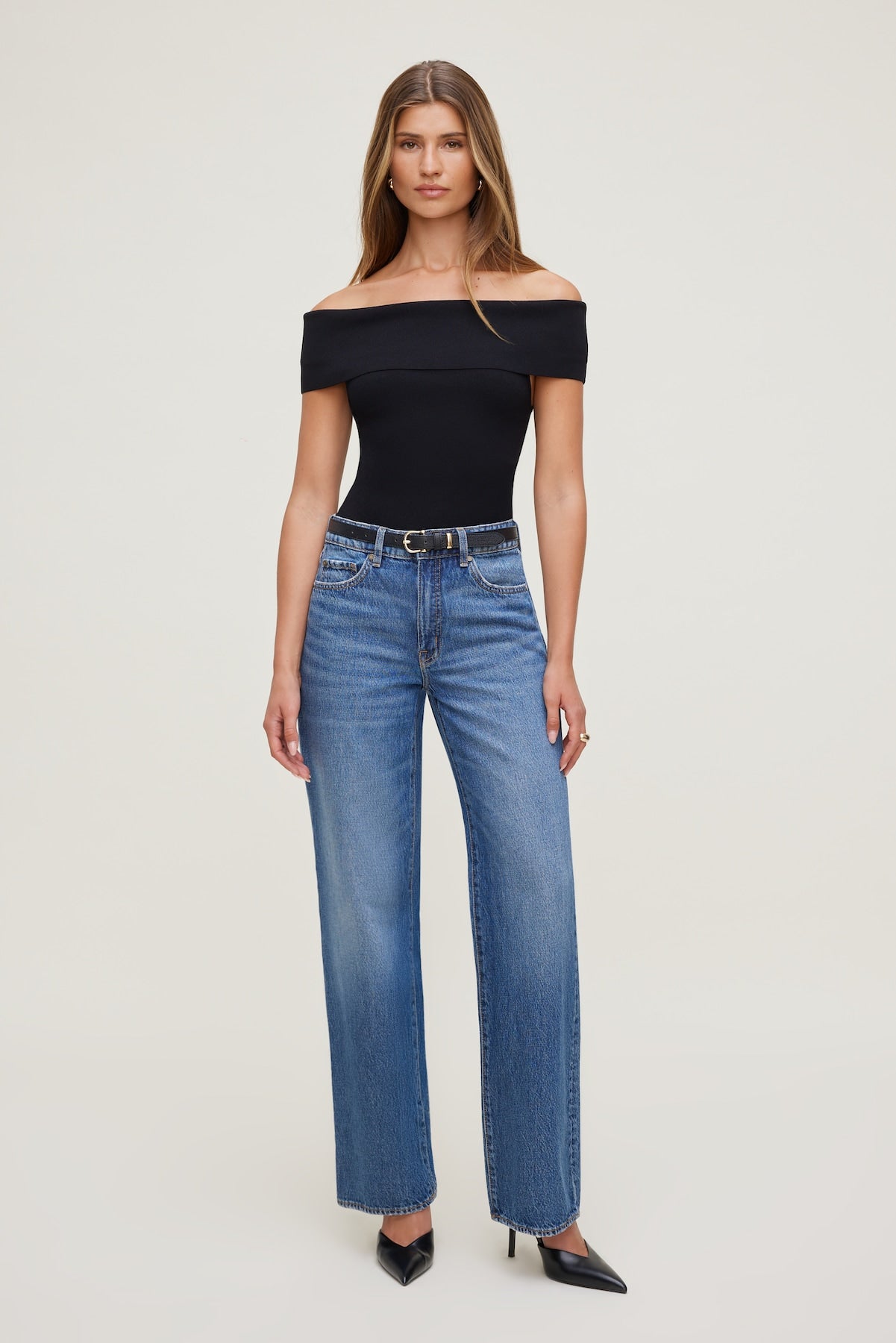 Rib Knit Off Shoulder Sweater Black - Dynamite