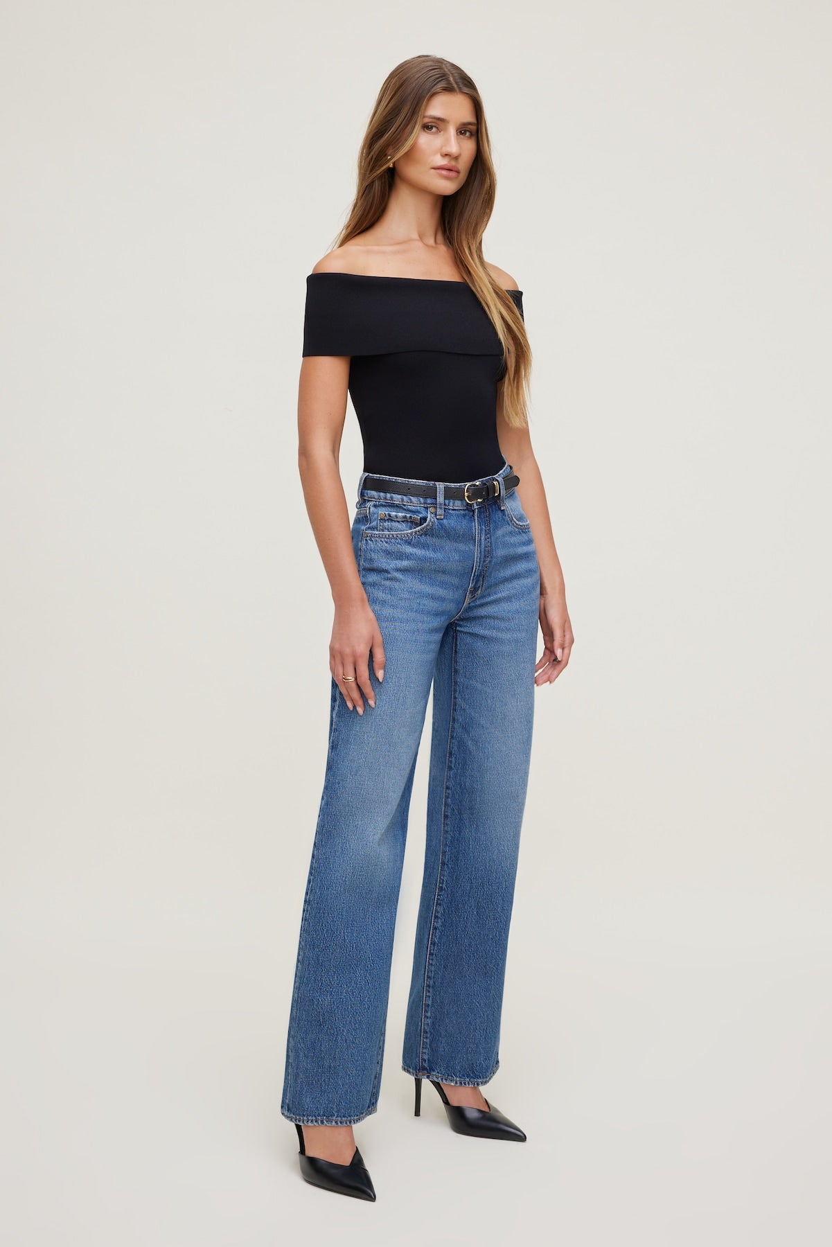 Rib Knit Off Shoulder Sweater Black - Dynamite