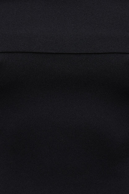 Rib Knit Off Shoulder Sweater Black - Dynamite