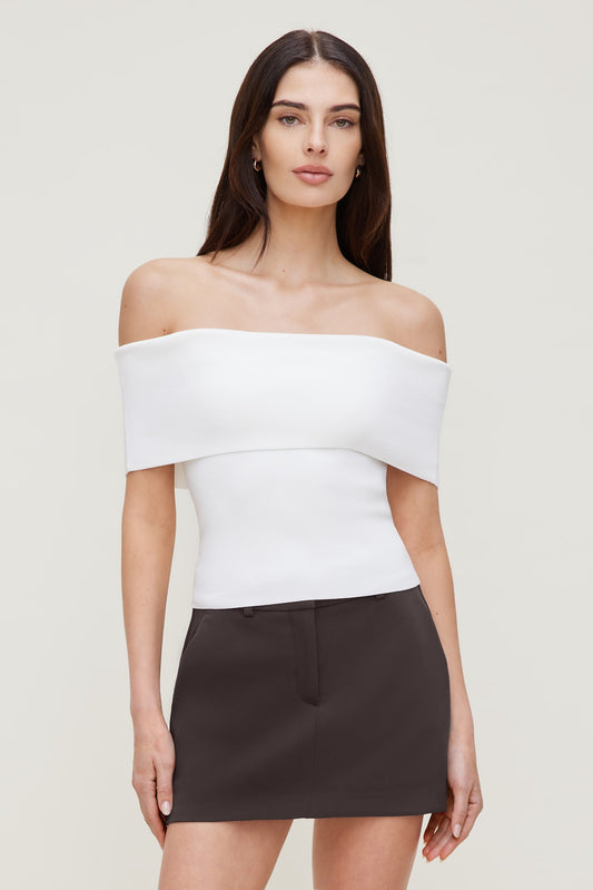 Rib Knit Off Shoulder Sweater White - Dynamite