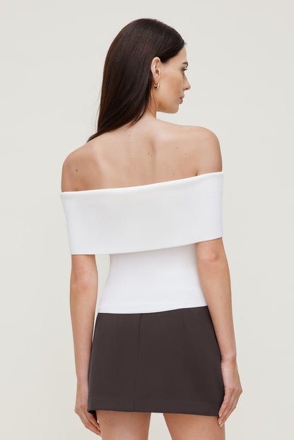 Rib Knit Off Shoulder Sweater White - Dynamite