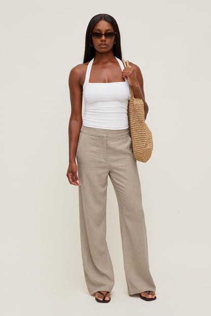Yasmin Linen Straight Leg Pants Beige - Dynamite