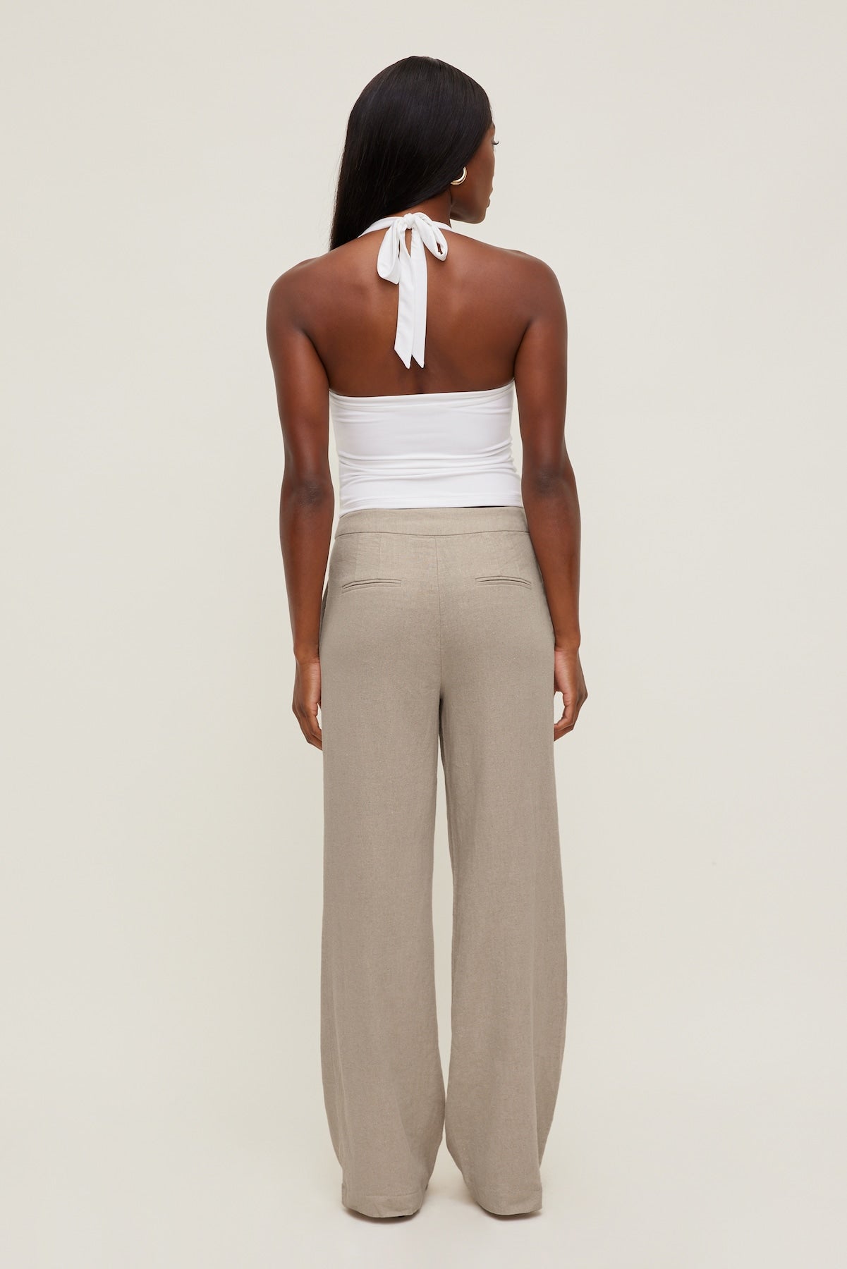 Yasmin Linen Straight Leg Pants Beige - Dynamite