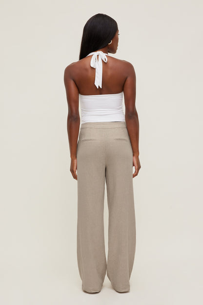 Yasmin Linen Straight Leg Pants Beige - Dynamite