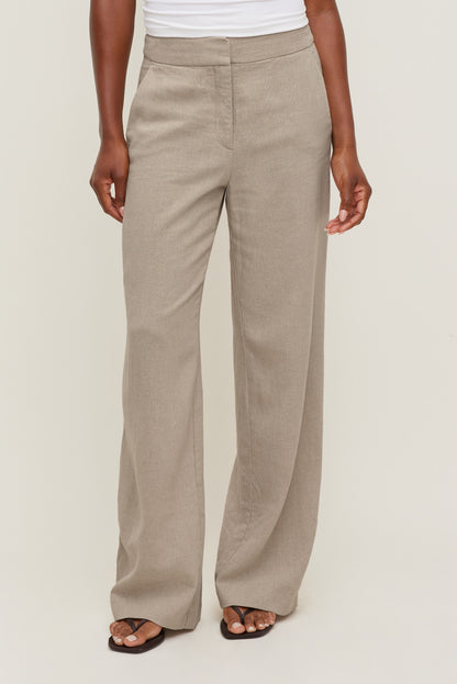 Yasmin Linen Straight Leg Pants Beige - Dynamite