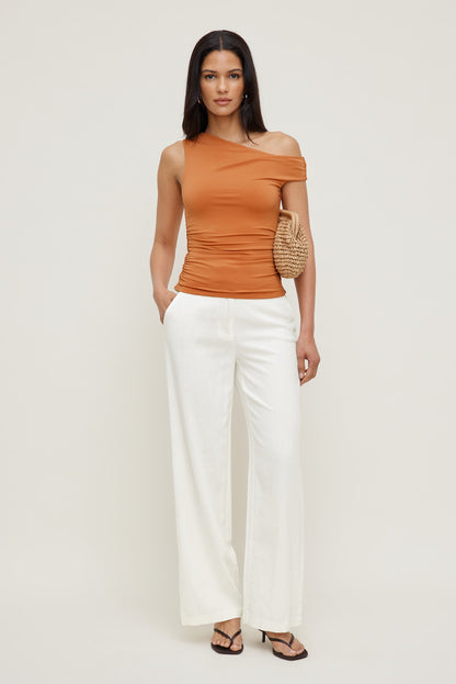Yasmin Linen Straight Leg Pants White - Dynamite
