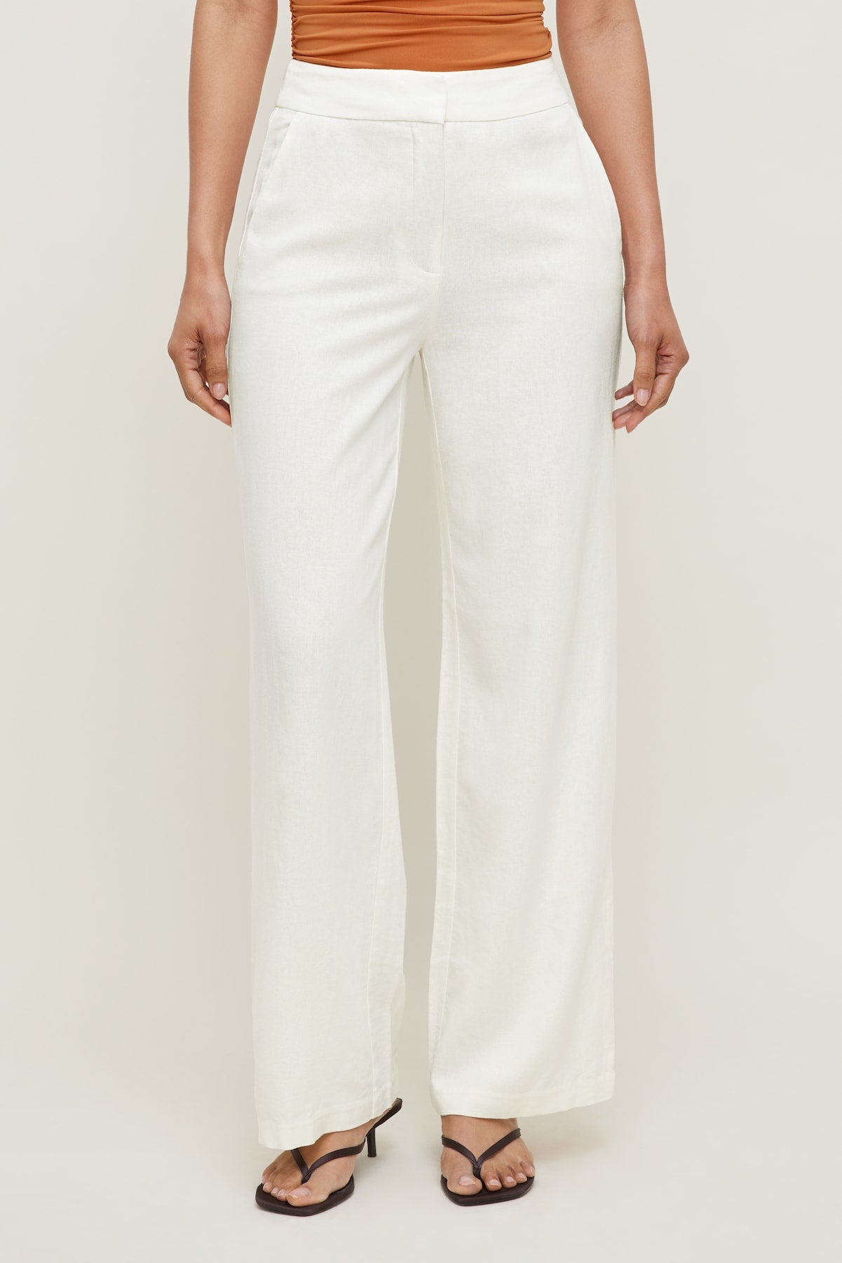 Yasmin Linen Straight Leg Pants White - Dynamite