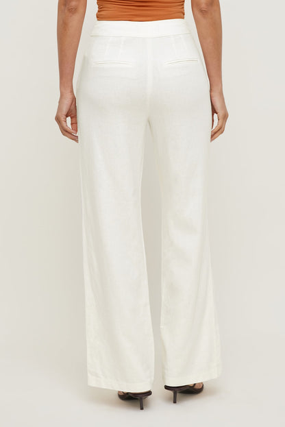 Yasmin Linen Straight Leg Pants White - Dynamite