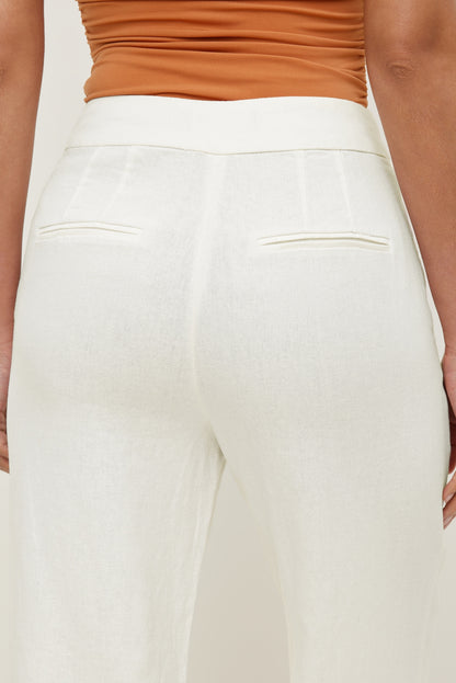 Yasmin Linen Straight Leg Pants White - Dynamite