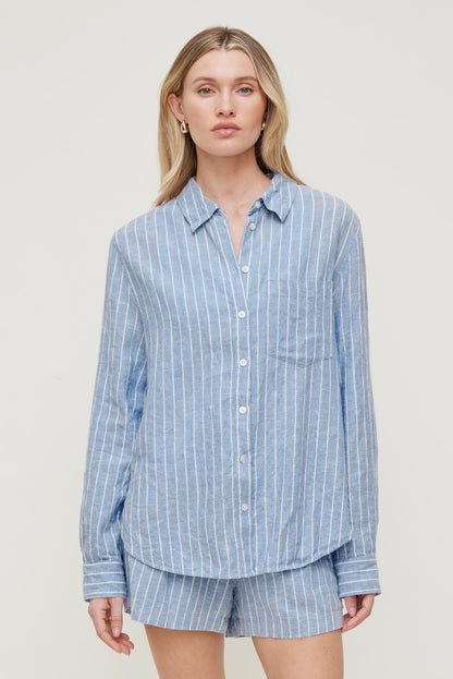 Oversized Linen Shirt Blue - Dynamite