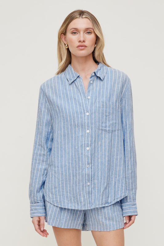 Oversized Linen Shirt Blue - Dynamite