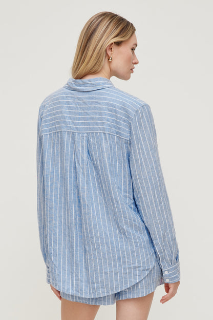 Oversized Linen Shirt Blue - Dynamite