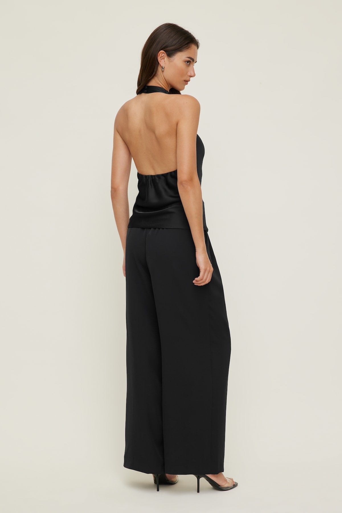Camila Satin Cowl Halter Neck Blouse Black - Dynamite
