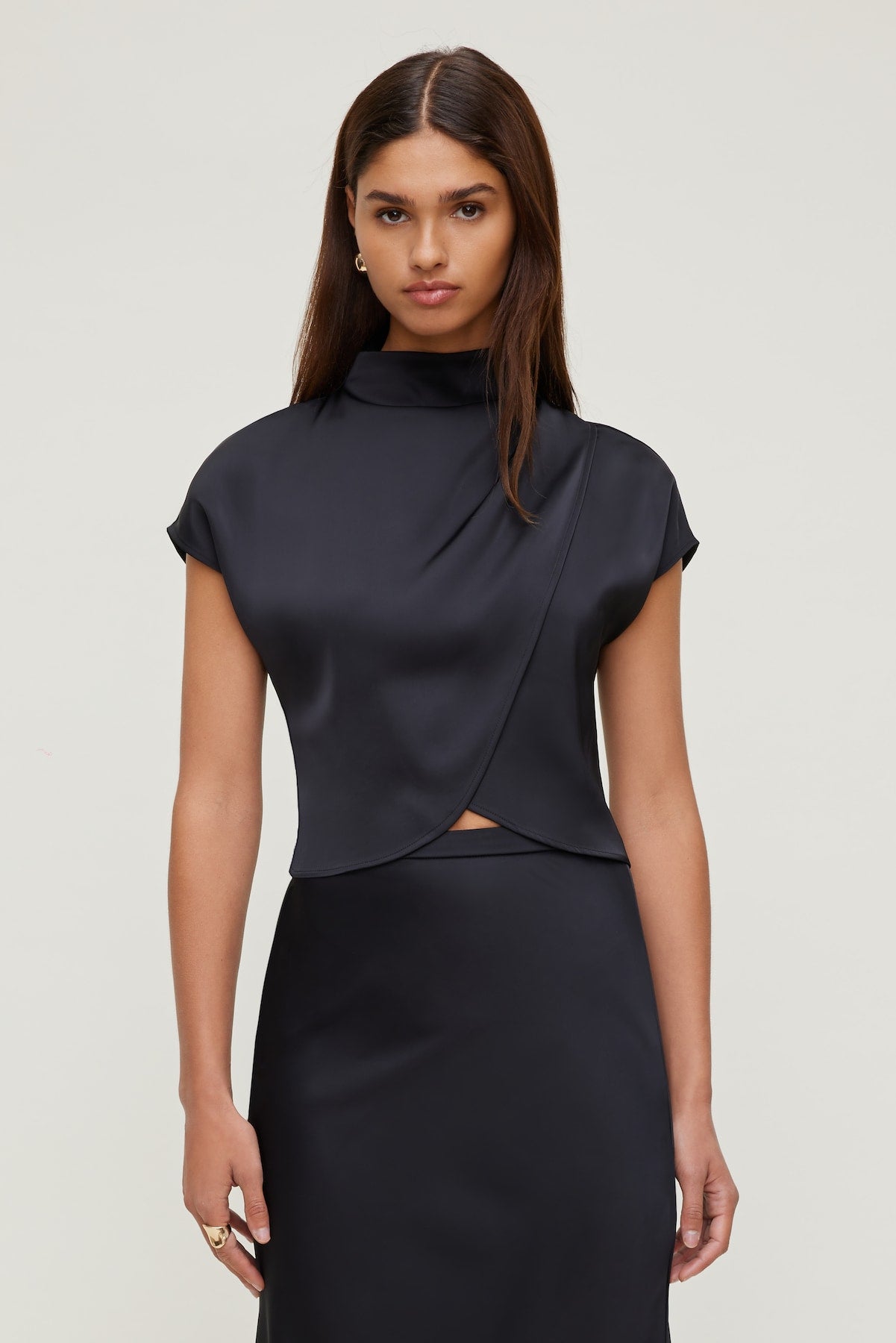 Ella Layered Satin Blouse Black - Dynamite