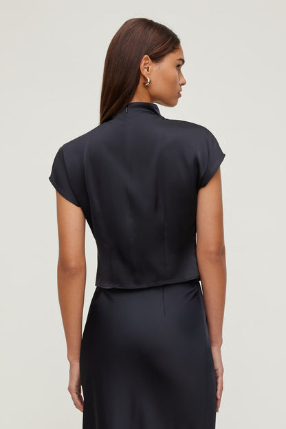 Ella Layered Satin Blouse Black - Dynamite