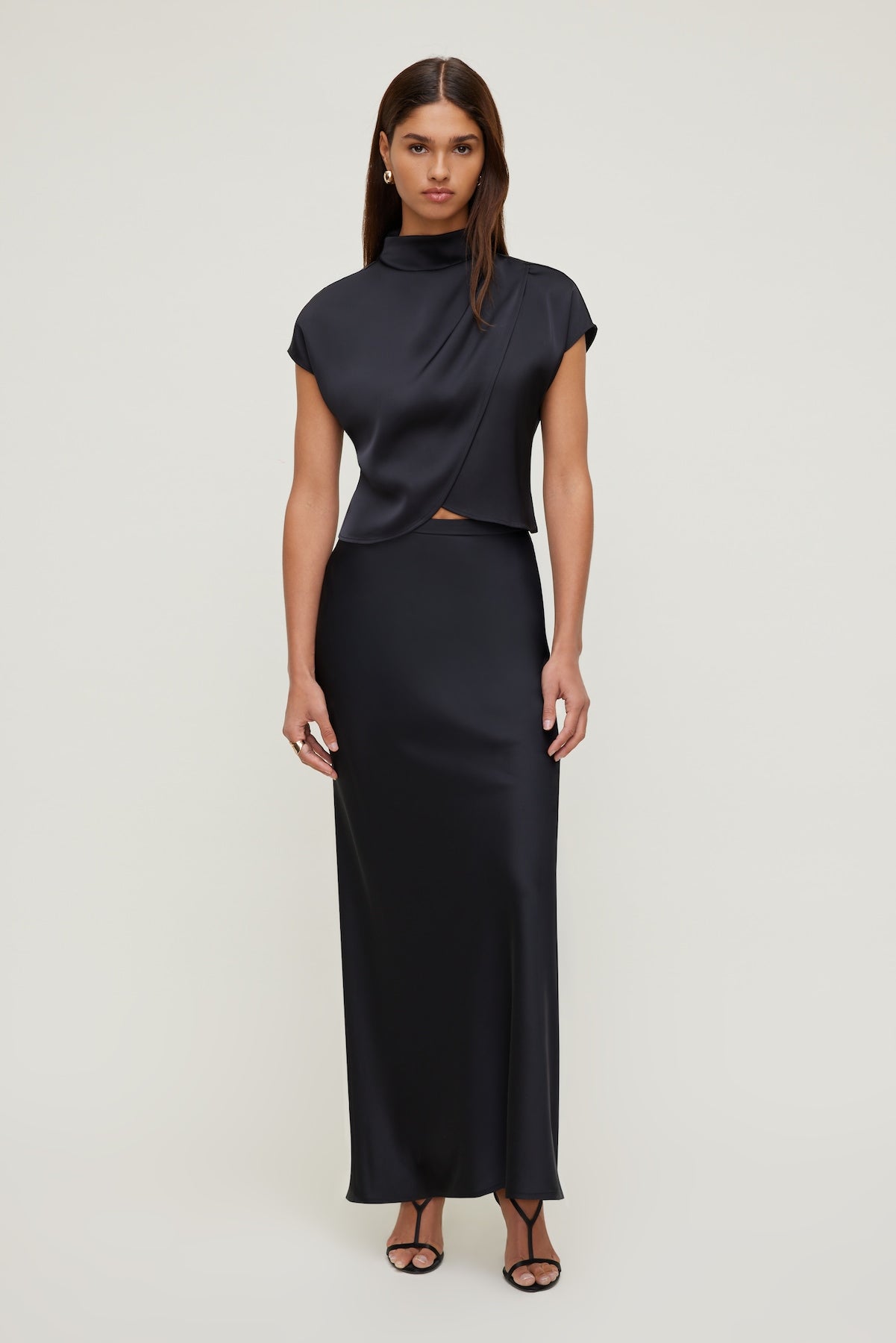 Ella Layered Satin Blouse Black - Dynamite