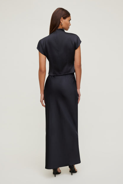 Ella Layered Satin Blouse Black - Dynamite