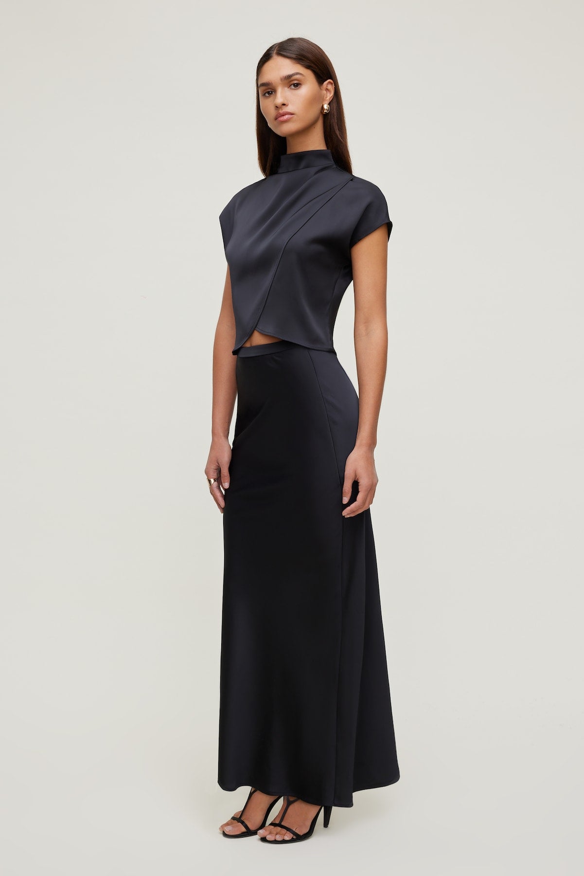 Ella Layered Satin Blouse Black - Dynamite