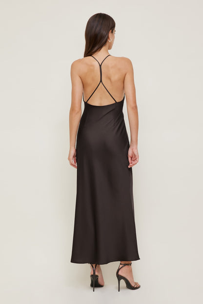 Livia Satin Midi Dress Brown - Dynamite