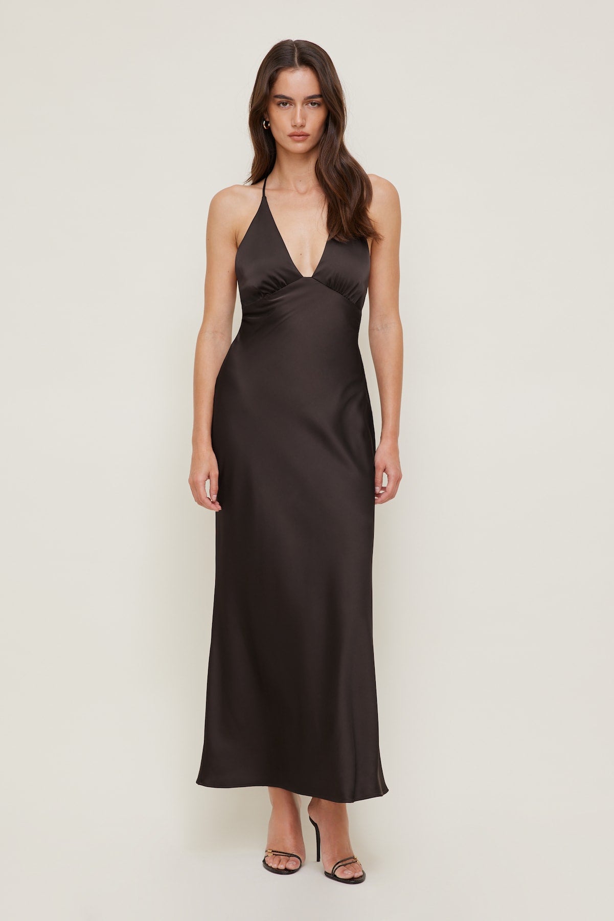 Livia Satin Midi Dress Brown - Dynamite