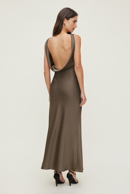 Nora Satin Maxi Slip Dress Brown - Dynamite
