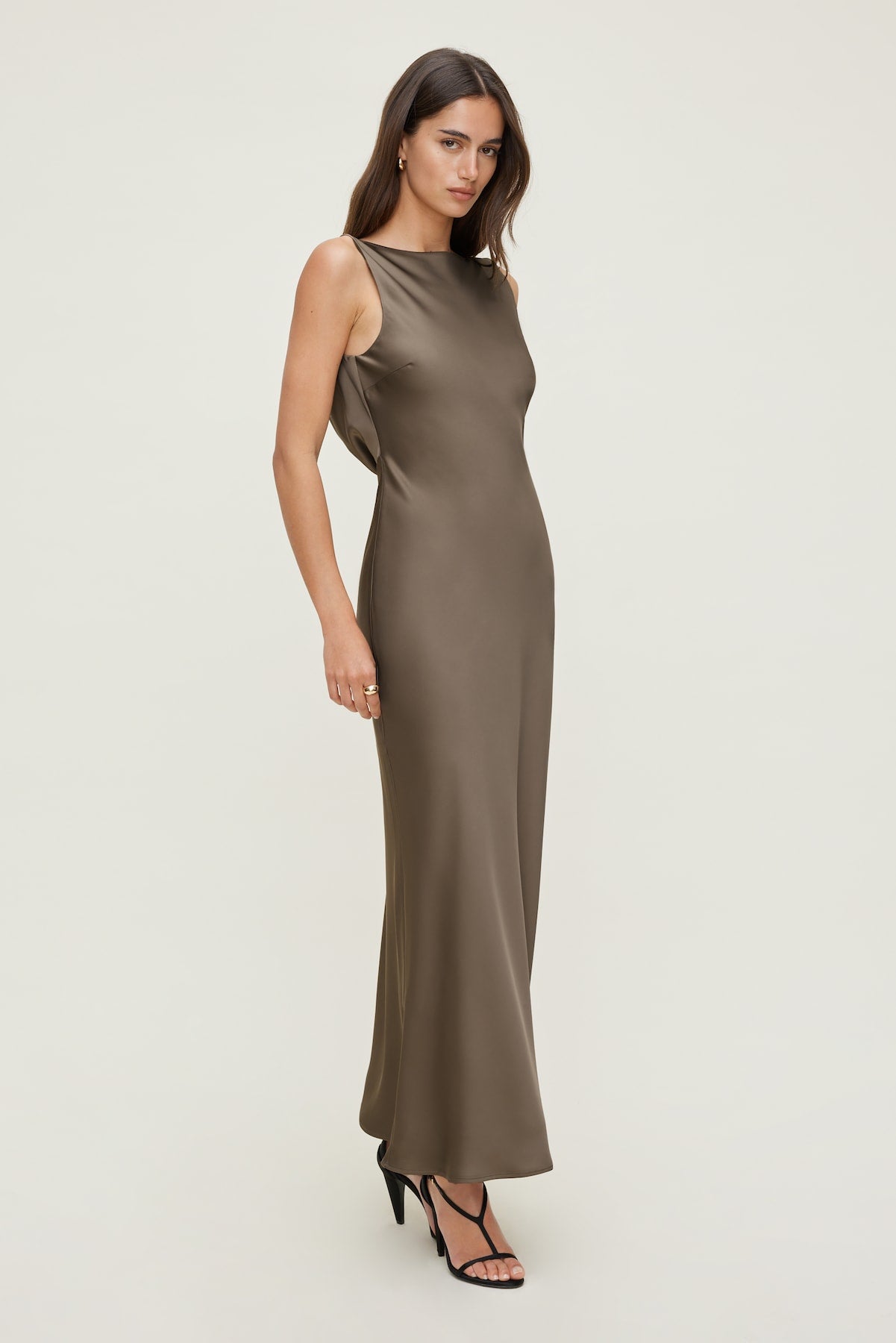 Nora Satin Maxi Slip Dress Brown - Dynamite