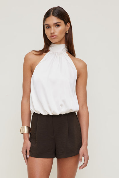 Paloma Bubble Satin Halter Blouse Beige - Dynamite