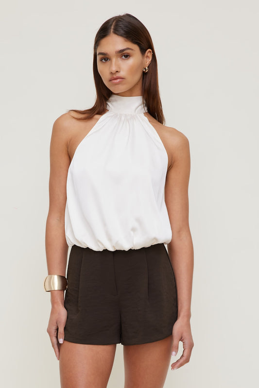 Paloma Bubble Satin Halter Blouse Beige - Dynamite
