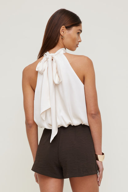 Paloma Bubble Satin Halter Blouse Beige - Dynamite
