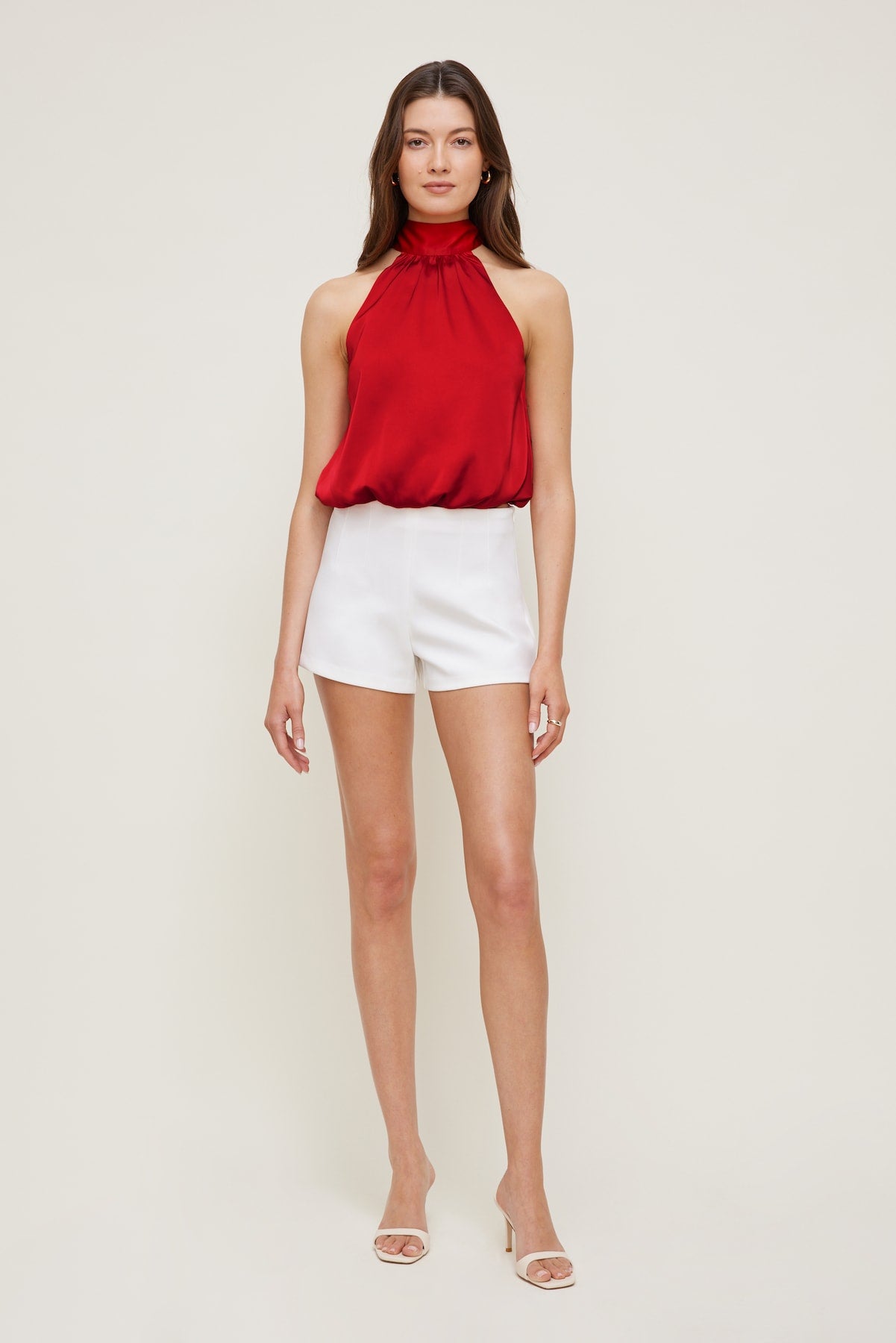Paloma Bubble Satin Halter Blouse Red - Dynamite