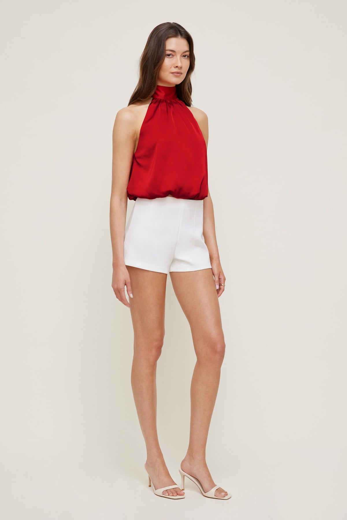 Paloma Bubble Satin Halter Blouse Red - Dynamite