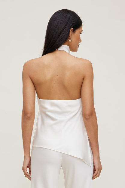Asymmetric Satin Halter Blouse Beige - Dynamite