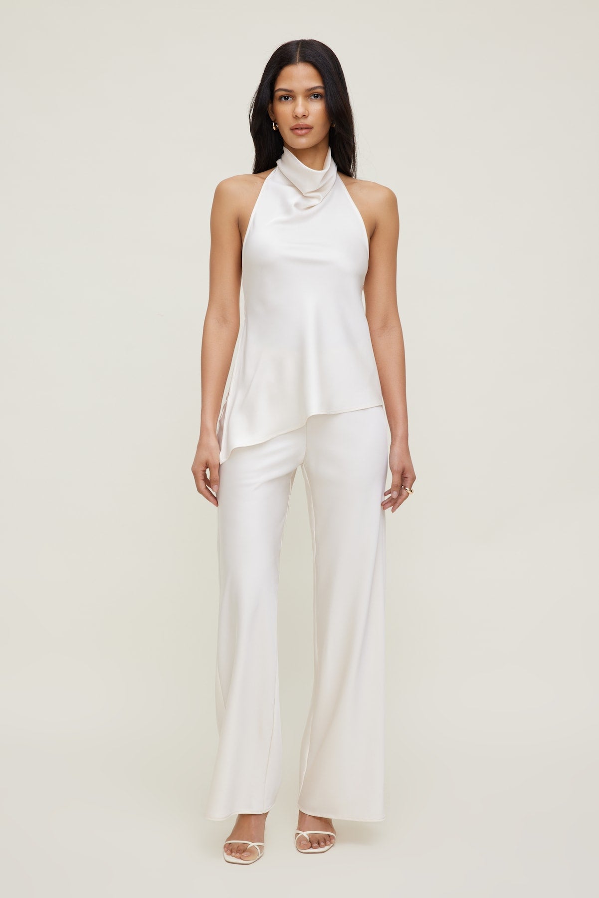 Asymmetric Satin Halter Blouse Beige - Dynamite