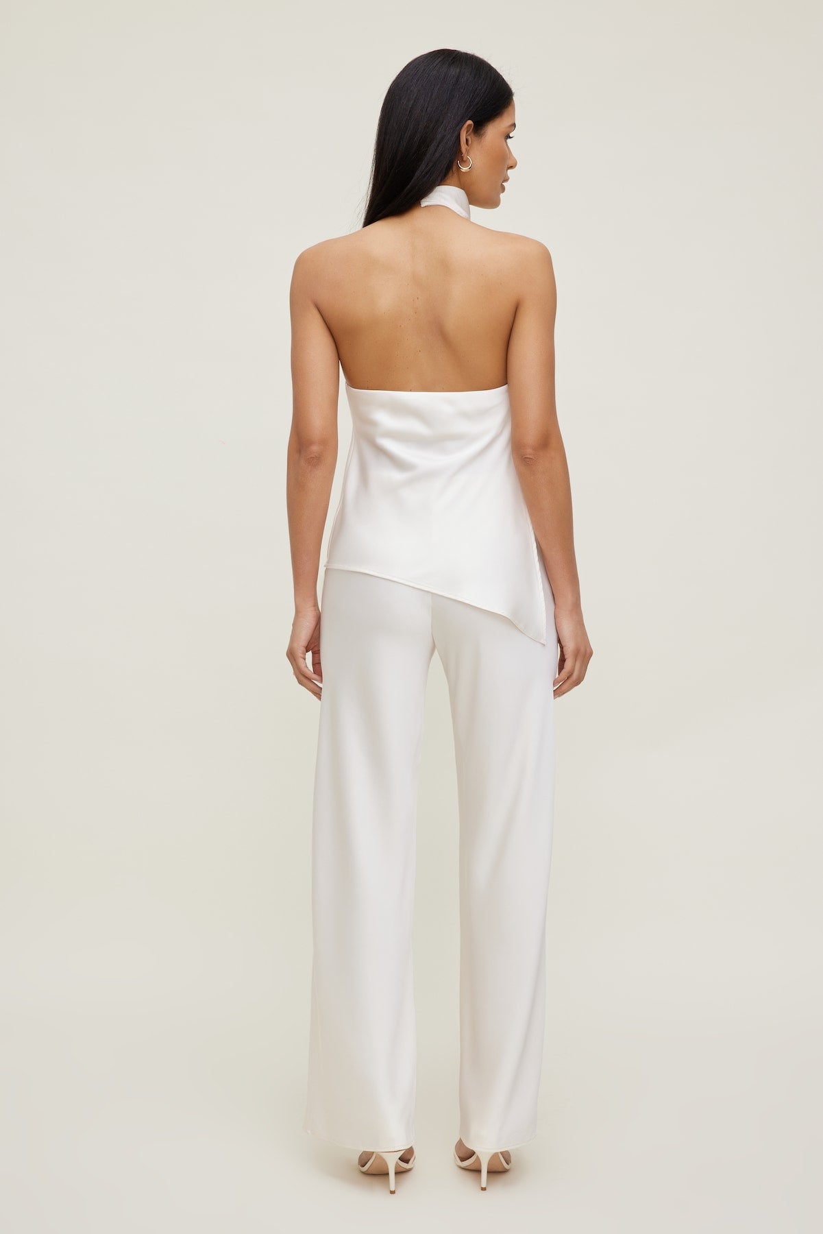 Asymmetric Satin Halter Blouse Beige - Dynamite