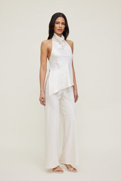 Asymmetric Satin Halter Blouse Beige - Dynamite