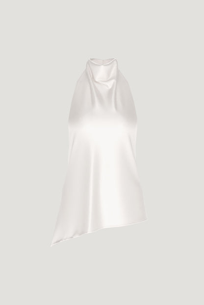Asymmetric Satin Halter Blouse Beige - Dynamite