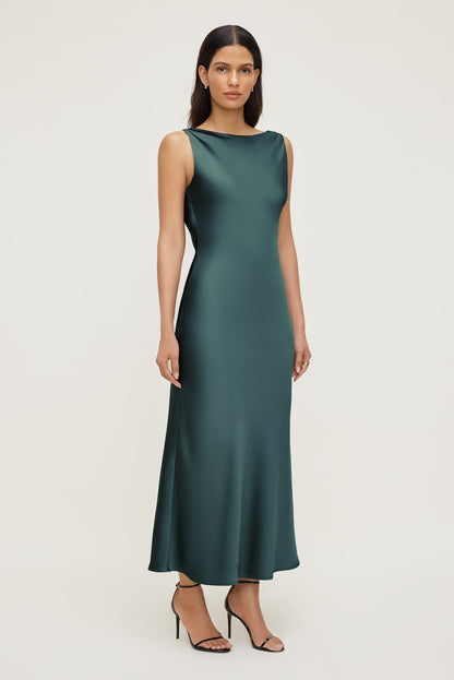 Nora Satin Maxi Slip Dress Green - Dynamite