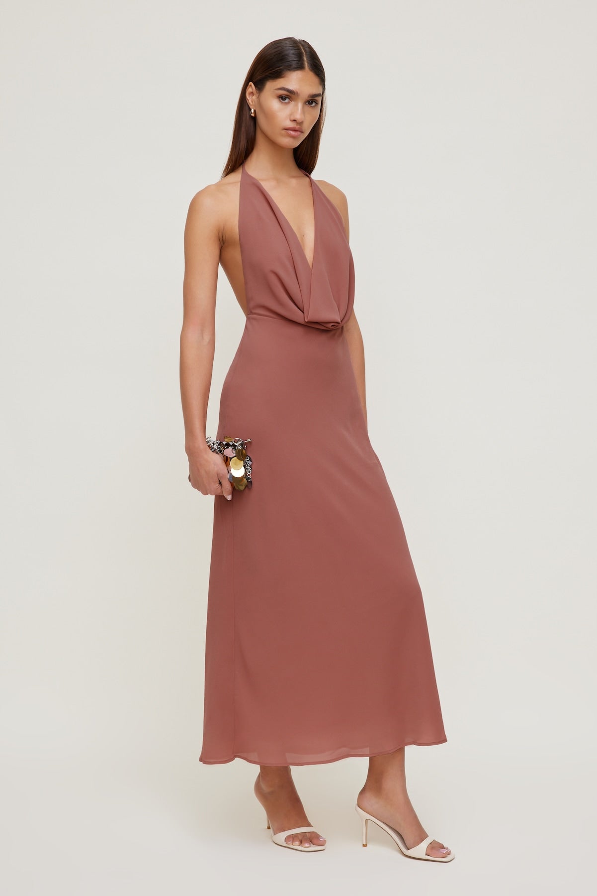 Deep Cowl Neck Maxi Dress Pink - Dynamite